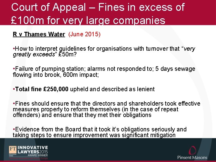 Court of Appeal – Fines in excess of £ 100 m for very large