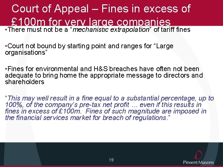 Court of Appeal – Fines in excess of £ 100 m for very large
