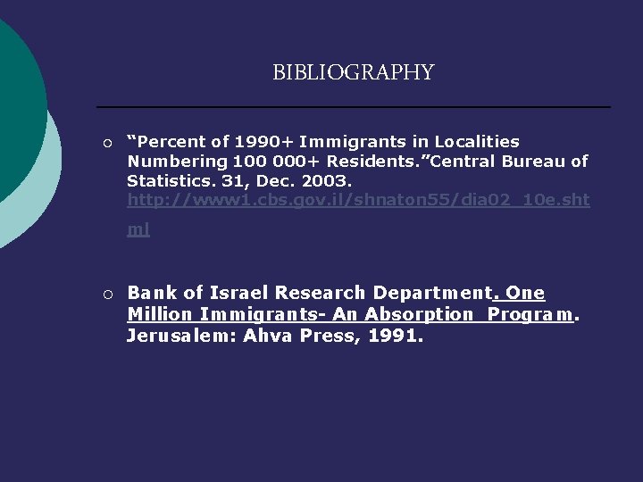 BIBLIOGRAPHY ¡ “Percent of 1990+ Immigrants in Localities Numbering 100 000+ Residents. ”Central Bureau