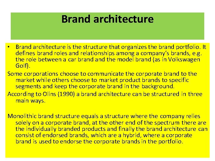 Brand architecture • Brand architecture is the structure that organizes the brand portfolio. It