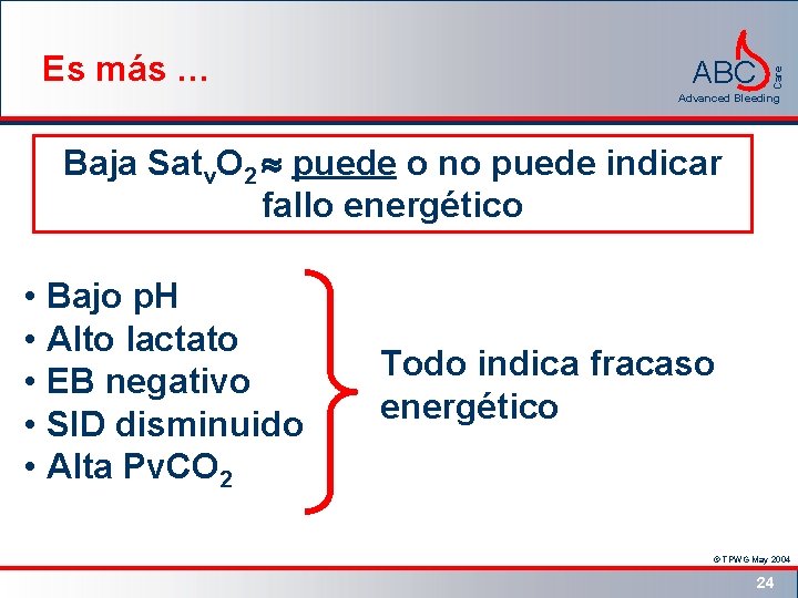 ABC Care Es más … Advanced Bleeding Baja Satv. O 2 puede o no