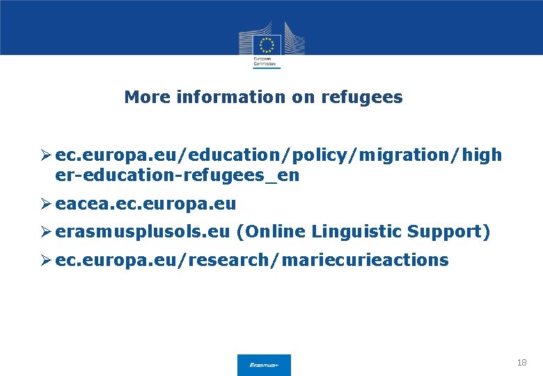 More information on refugees Ø ec. europa. eu/education/policy/migration/high er-education-refugees_en Ø eacea. ec. europa. eu More information on refugees Ø ec. europa. eu/education/policy/migration/high er-education-refugees_en Ø eacea. ec. europa. eu