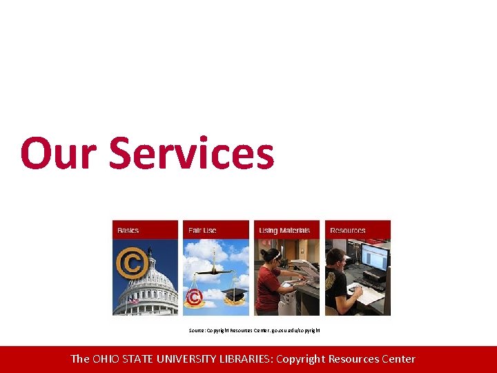 Our Services Source: Copyright Resources Center. go. osu. edu/copyright The OHIO STATE UNIVERSITY LIBRARIES: