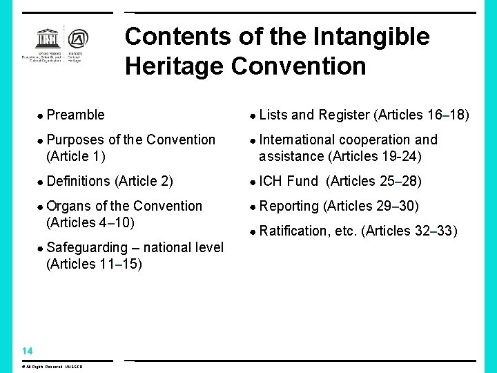 Contents of the Intangible Heritage Convention ● Preamble ● Lists and Register (Articles 16– Contents of the Intangible Heritage Convention ● Preamble ● Lists and Register (Articles 16–