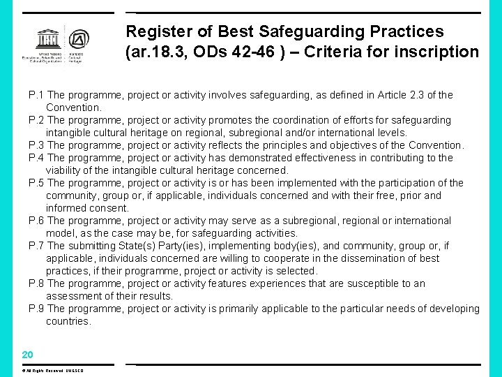 Register of Best Safeguarding Practices (ar. 18. 3, ODs 42 -46 ) – Criteria Register of Best Safeguarding Practices (ar. 18. 3, ODs 42 -46 ) – Criteria