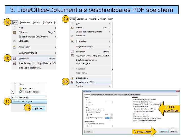 3. Libre. Office-Dokument als beschreibbares PDF speichern 2 a 1 a 1 b 2