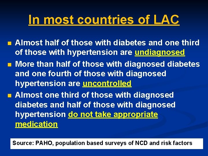 In most countries of LAC n n n Almost half of those with diabetes In most countries of LAC n n n Almost half of those with diabetes