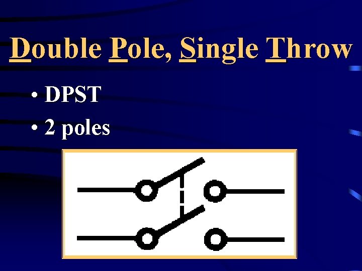 Double Pole, Single Throw • DPST • 2 poles 