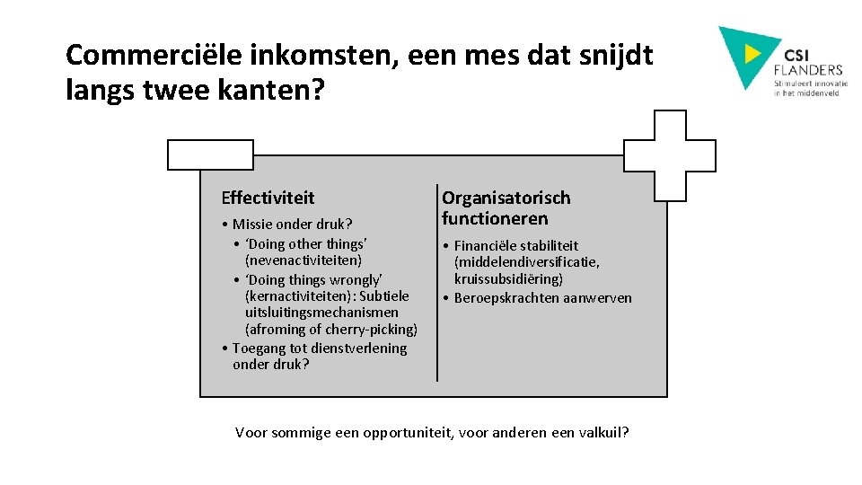 Commerciële inkomsten, een mes dat snijdt langs twee kanten? Effectiviteit • Missie onder druk?