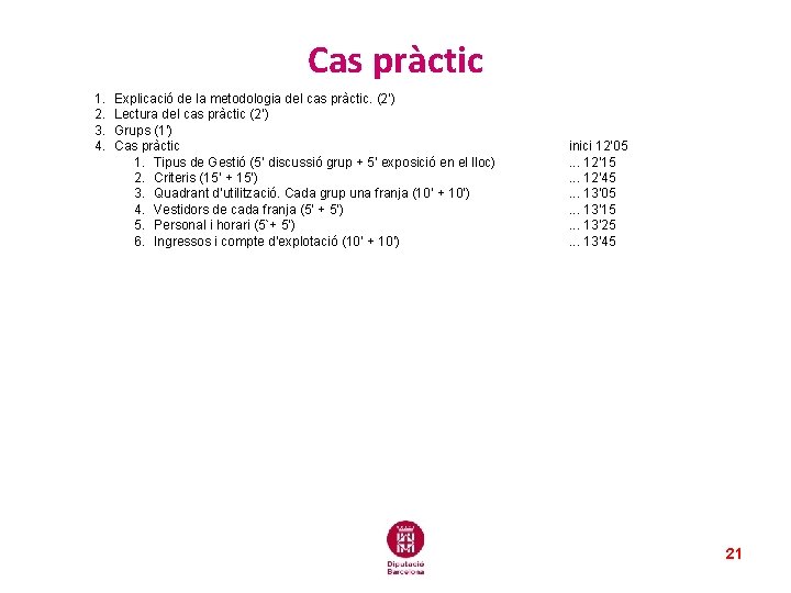 Cas pràctic 1. 2. 3. 4. Explicació de la metodologia del cas pràctic. (2’) Cas pràctic 1. 2. 3. 4. Explicació de la metodologia del cas pràctic. (2’)