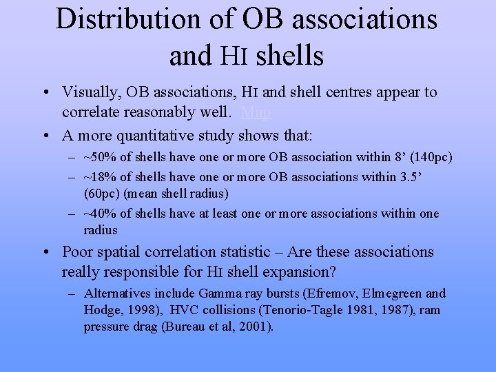 Distribution of OB associations and HI shells • Visually, OB associations, HI and shell Distribution of OB associations and HI shells • Visually, OB associations, HI and shell