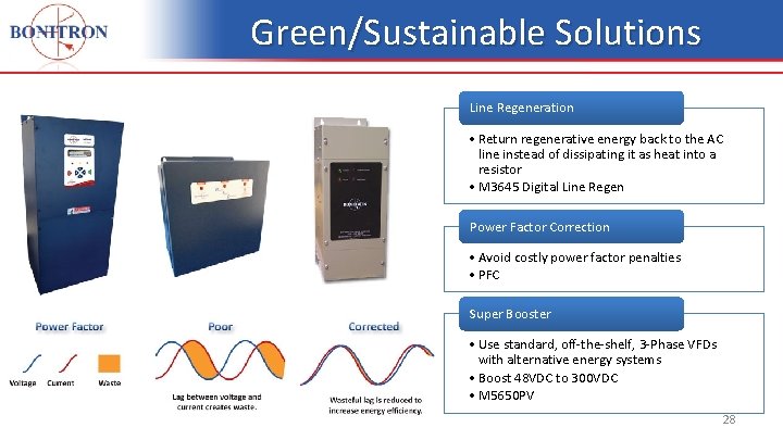 Green/Sustainable Solutions Line Regeneration • Return regenerative energy back to the AC line instead