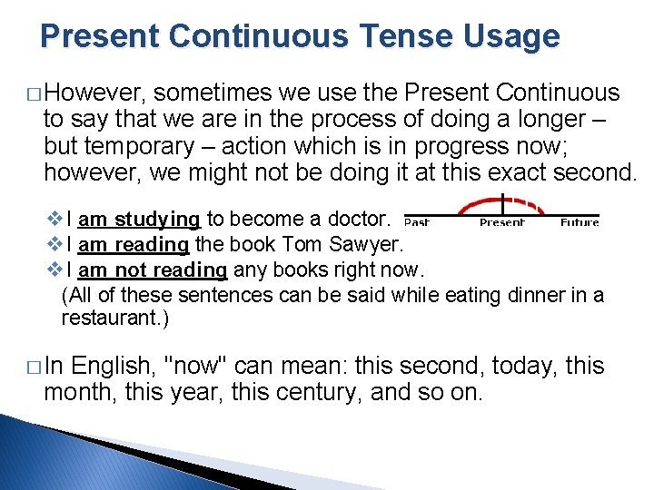 Present Continuous Tense Usage � However, sometimes we use the Present Continuous to say