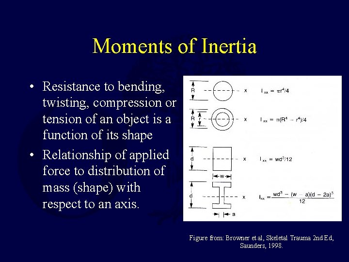 Moments of Inertia • Resistance to bending, twisting, compression or tension of an object