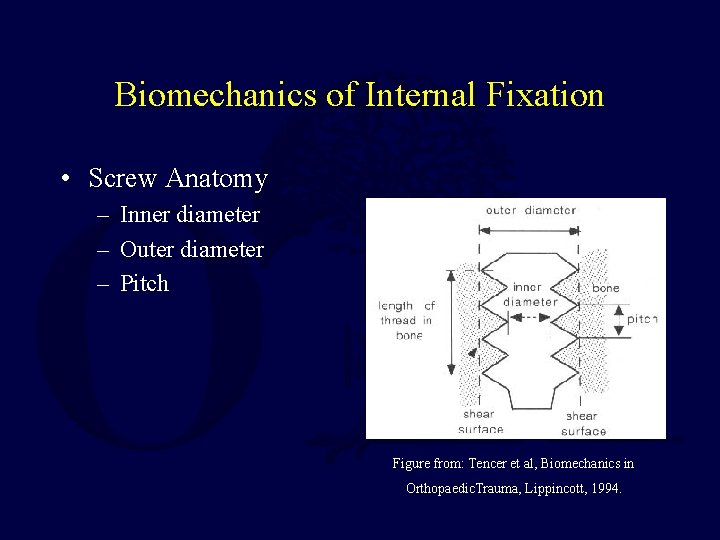 Biomechanics of Internal Fixation • Screw Anatomy – Inner diameter – Outer diameter –