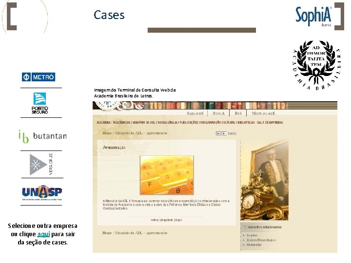 Cases Imagem do Terminal de Consulta Web da Academia Brasileira de Letras. Selecione outra