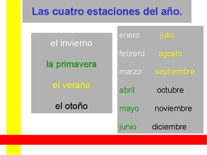 Las cuatro estaciones del año. el invierno la primavera el verano el otoño enero Las cuatro estaciones del año. el invierno la primavera el verano el otoño enero