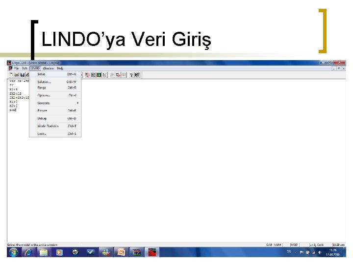 LINDO’ya Veri Giriş 