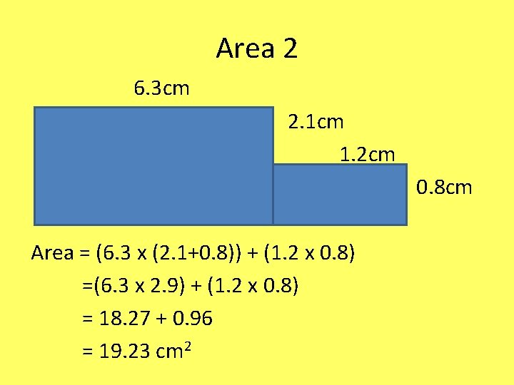 Area 2 6. 3 cm 2. 1 cm 1. 2 cm 0. 8 cm