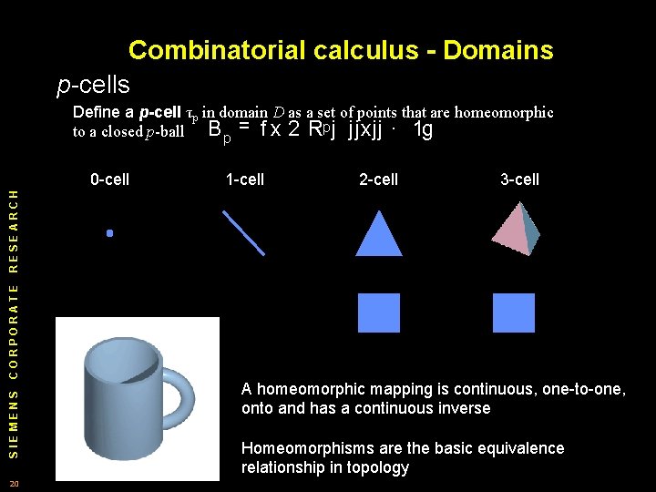 Combinatorial calculus - Domains p cells Define a p-cell τp in domain D as