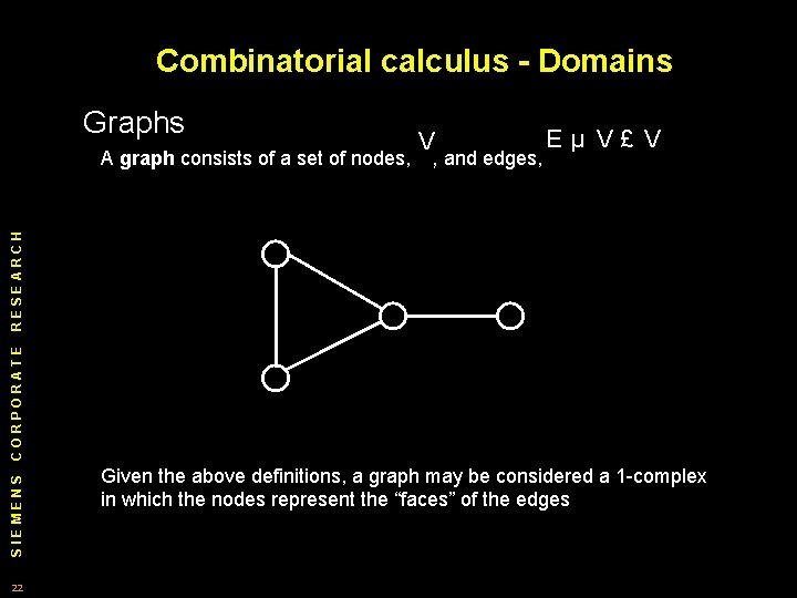 Combinatorial calculus - Domains Graphs , and edges, Eµ V£ V SIEMENS CORPORATE RESEARCH