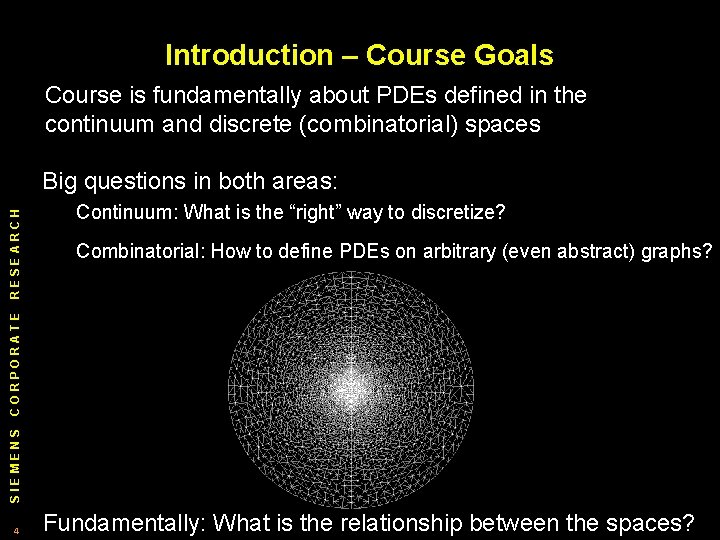 Introduction – Course Goals Course is fundamentally about PDEs defined in the continuum and