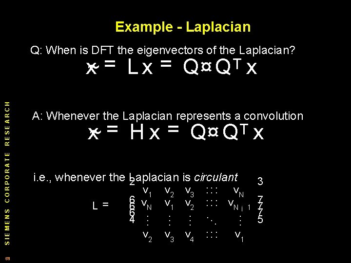 Example - Laplacian Q: When is DFT the eigenvectors of the Laplacian? SIEMENS CORPORATE