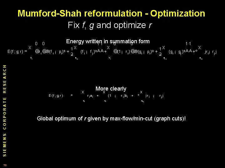 Mumford-Shah reformulation - Optimization Fix f, g and optimize r E (f ; g;