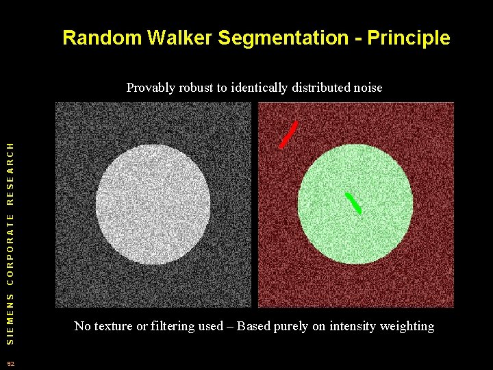 Random Walker Segmentation - Principle SIEMENS CORPORATE RESEARCH Provably robust to identically distributed noise