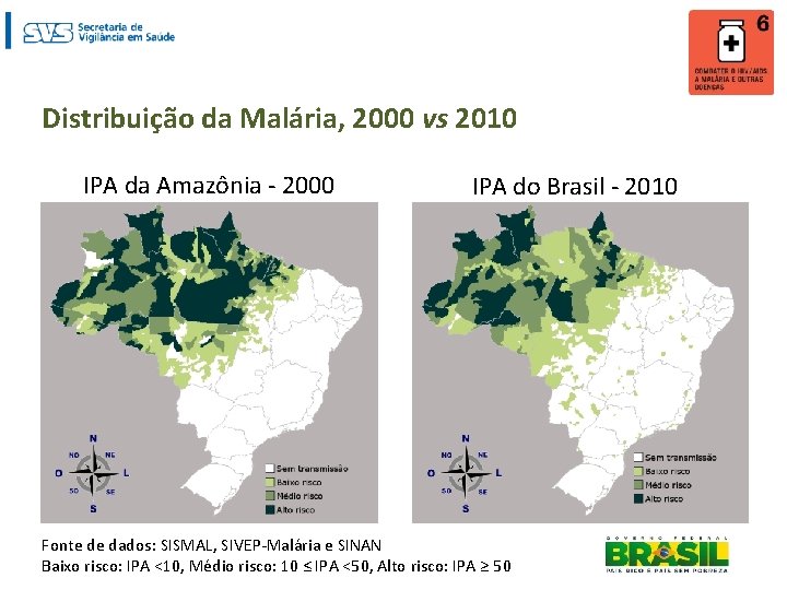 Distribuição da Malária, 2000 vs 2010 IPA da Amazônia - 2000 IPA do Brasil