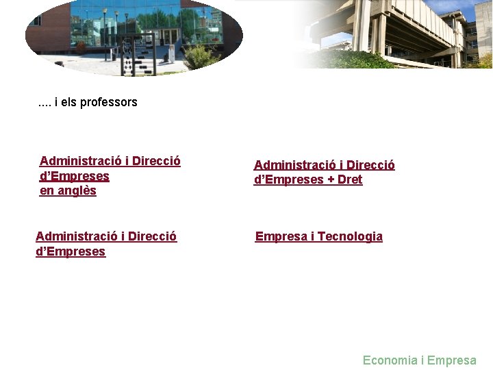 . . i els professors Administració i Direcció d’Empreses en anglès Administració i Direcció