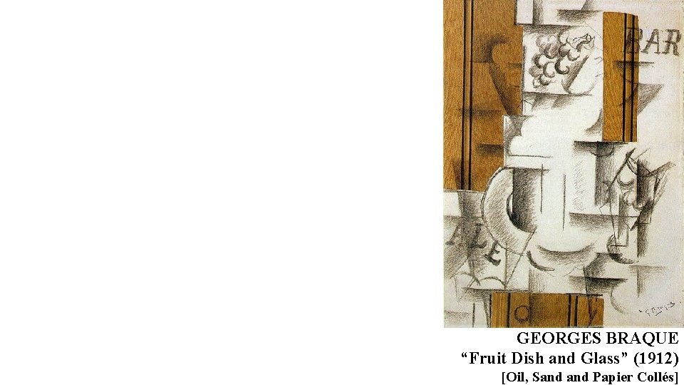 GEORGES BRAQUE “Fruit Dish and Glass” (1912) [Oil, Sand Papier Collés] 