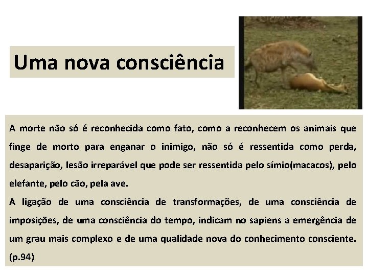 Uma nova consciência A morte não só é reconhecida como fato, como a reconhecem