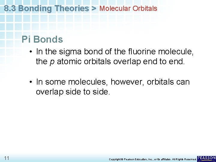 8. 3 Bonding Theories > Molecular Orbitals Pi Bonds • In the sigma bond