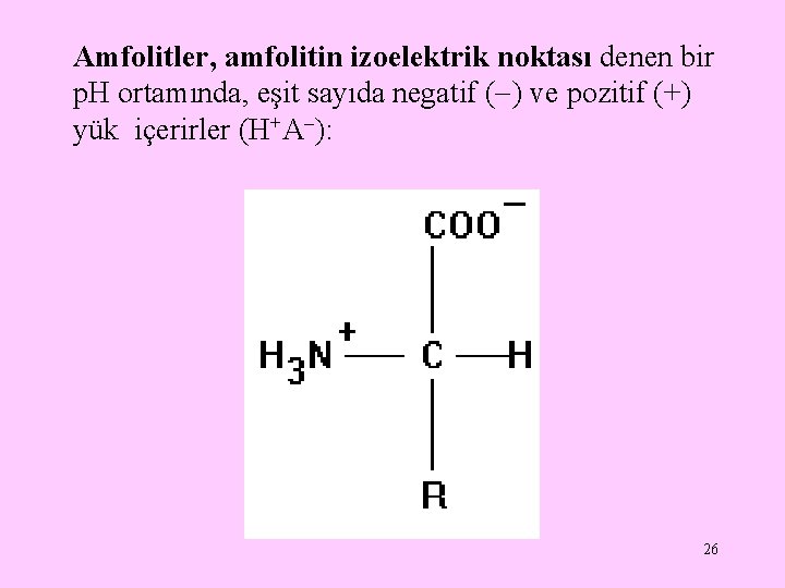 Amfolitler, amfolitin izoelektrik noktası denen bir p. H ortamında, eşit sayıda negatif ( )