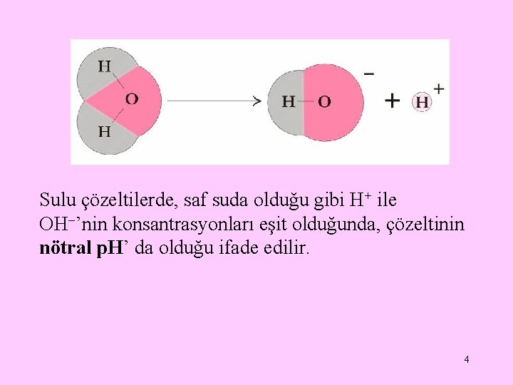 Sulu çözeltilerde, saf suda olduğu gibi H+ ile OH ’nin konsantrasyonları eşit olduğunda, çözeltinin