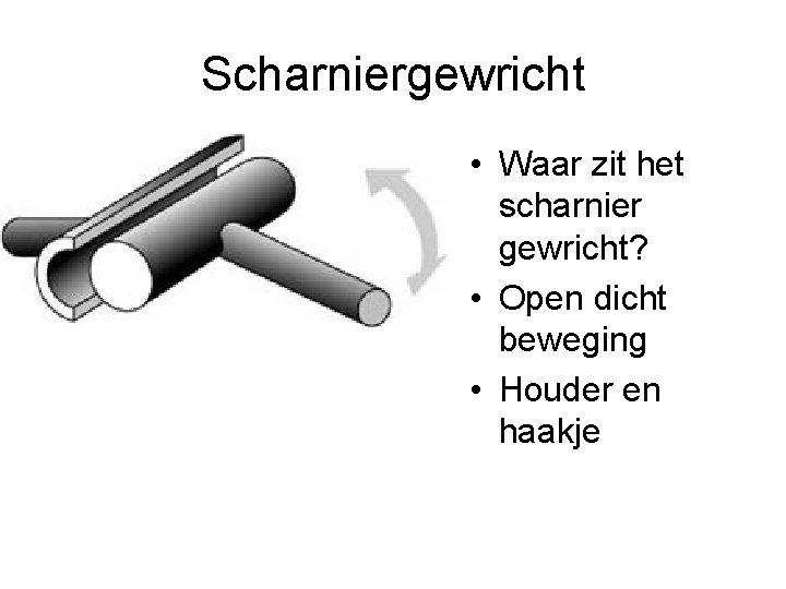 Scharniergewricht • Waar zit het scharnier gewricht? • Open dicht beweging • Houder en