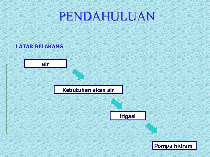 PENDAHULUAN LATAR BELAKANG air Kebutuhan akan air irigasi Pompa hidram 