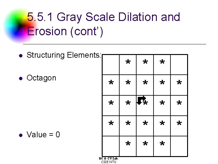 5. 5. 1 Gray Scale Dilation and Erosion (cont’) l Structuring Elements: l Octagon