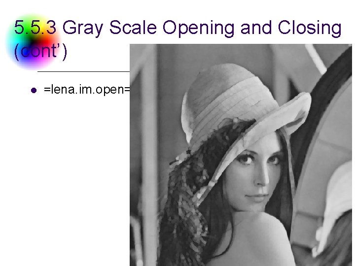 5. 5. 3 Gray Scale Opening and Closing (cont’) l =lena. im. open= DC