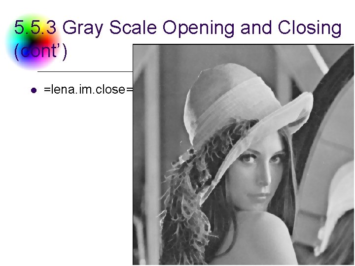 5. 5. 3 Gray Scale Opening and Closing (cont’) l =lena. im. close= DC