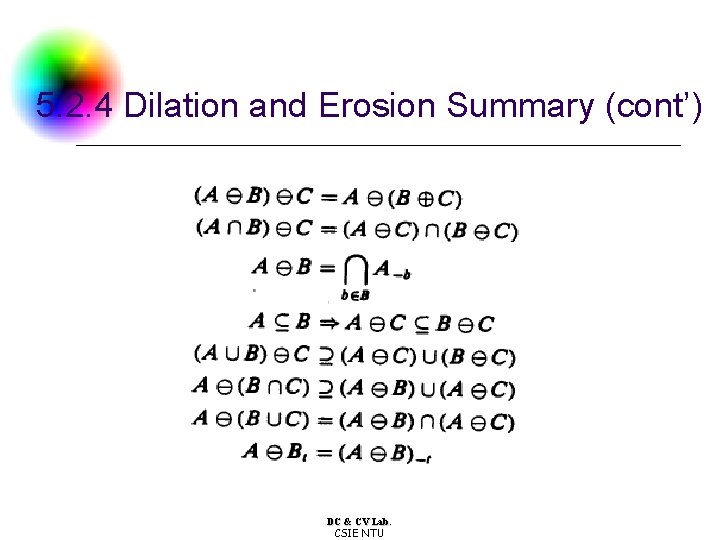 5. 2. 4 Dilation and Erosion Summary (cont’) DC & CV Lab. CSIE NTU