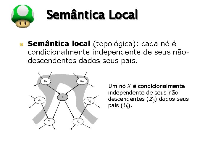 LOGO Semântica Local Semântica local (topológica): cada nó é condicionalmente independente de seus nãodescendentes