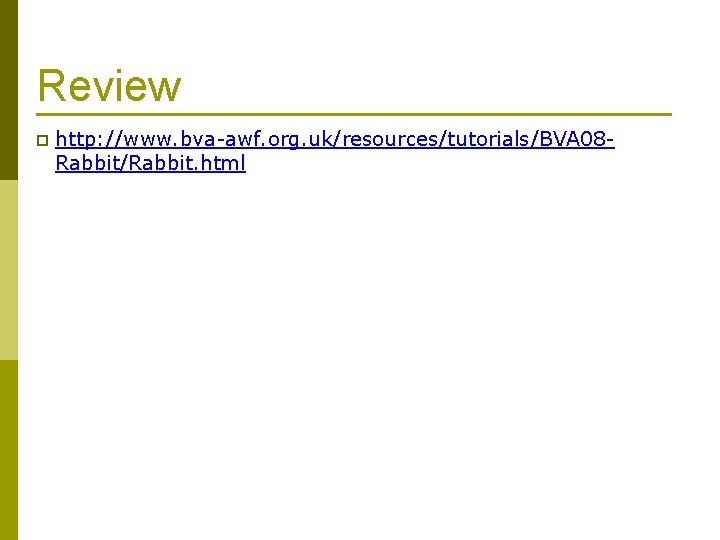 Review p http: //www. bva-awf. org. uk/resources/tutorials/BVA 08 Rabbit/Rabbit. html 