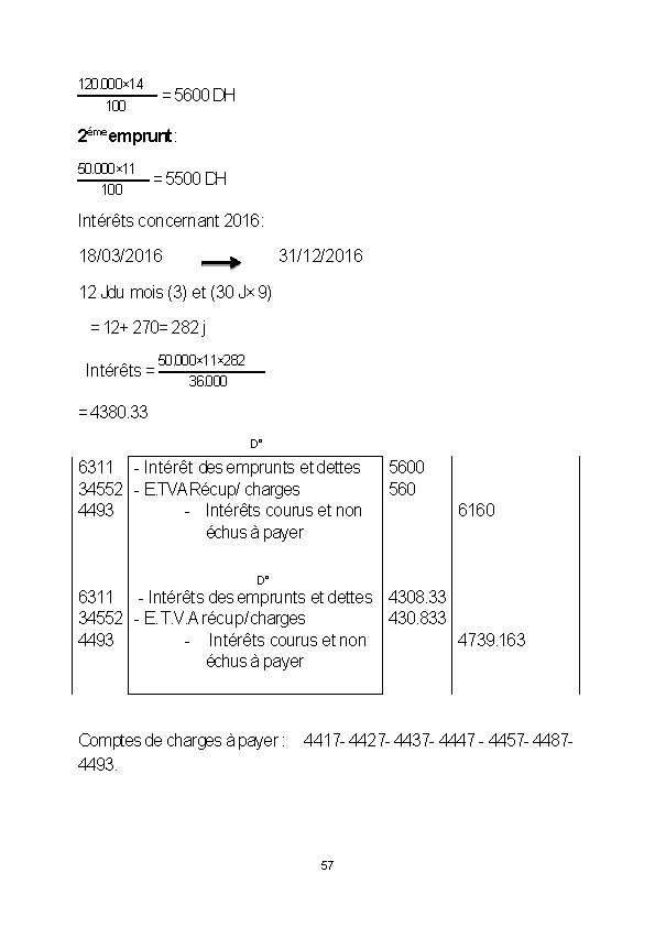 120. 000× 14 = 5600 DH 100 2éme emprunt : 50. 000× 11 100
