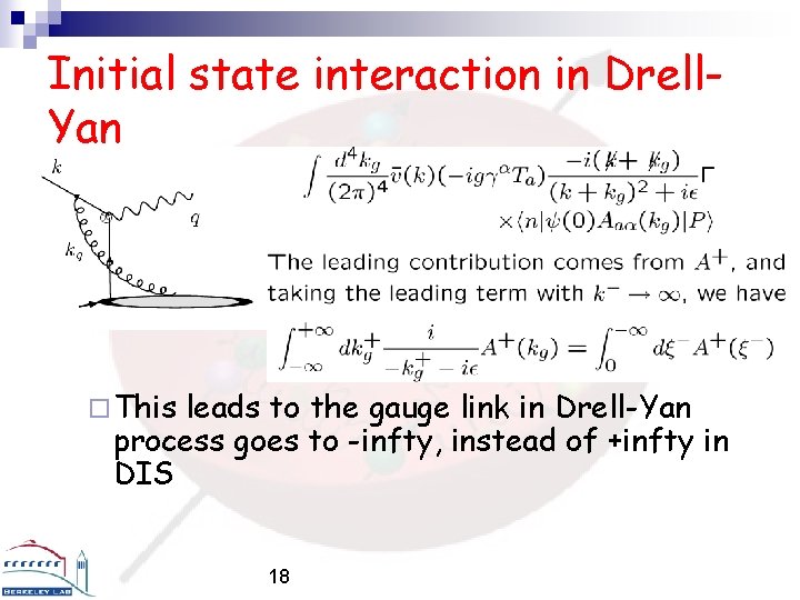 Initial state interaction in Drell. Yan ¨ This leads to the gauge link in