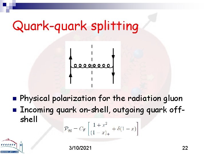 Quark-quark splitting n n Physical polarization for the radiation gluon Incoming quark on-shell, outgoing