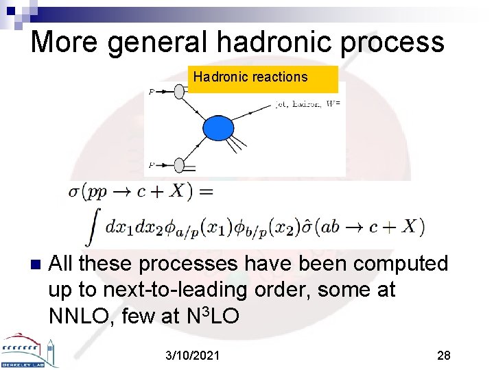 More general hadronic process Hadronic reactions n All these processes have been computed up