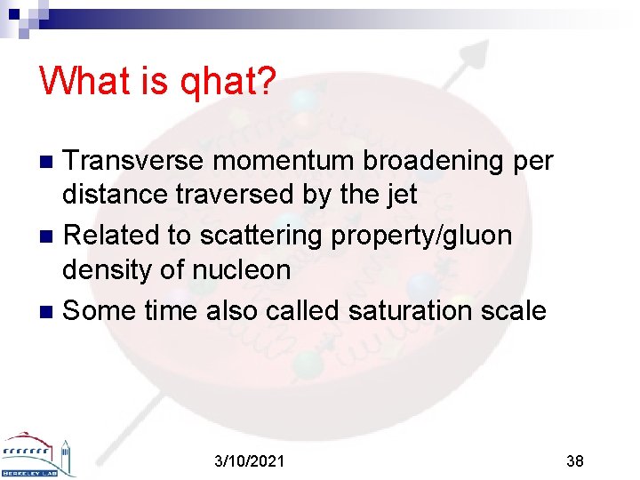 What is qhat? Transverse momentum broadening per distance traversed by the jet n Related