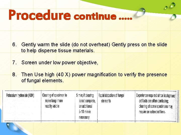 Procedure continue …. . 6. Gently warm the slide (do not overheat) Gently press